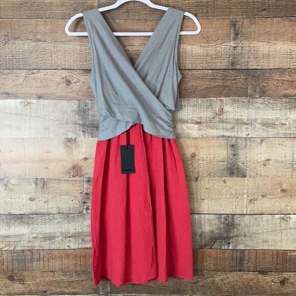 Amadi Lola Surplice Sleeveless Dress Two Tone Coral Pink Gray Size Small NWT - Picture 7 of 12
